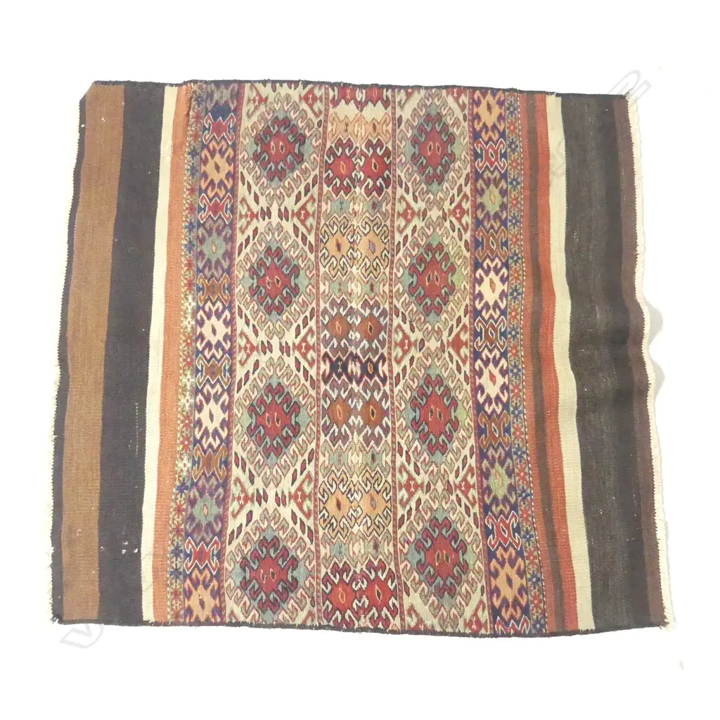 (28) COLLECTOR'S TURKISH HAND WOVEN KELIM RUG wool on cotton banded geometric design 1050 x 1000mm Image 1++