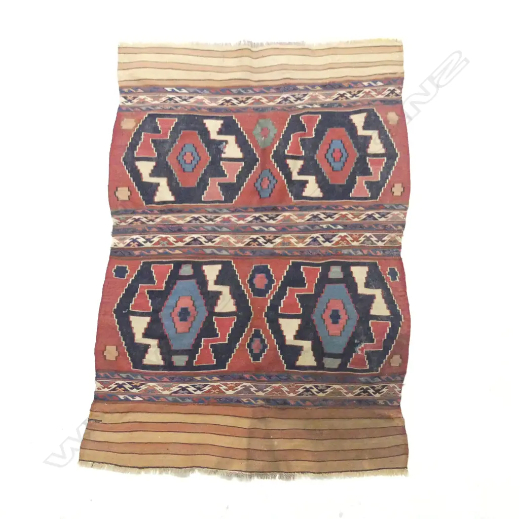 (20) COLLECTOR'S TURKISH HAND WOVEN KELIM RUG all wool 4 lozenge medallions 1400 x 1000mm Image 1++