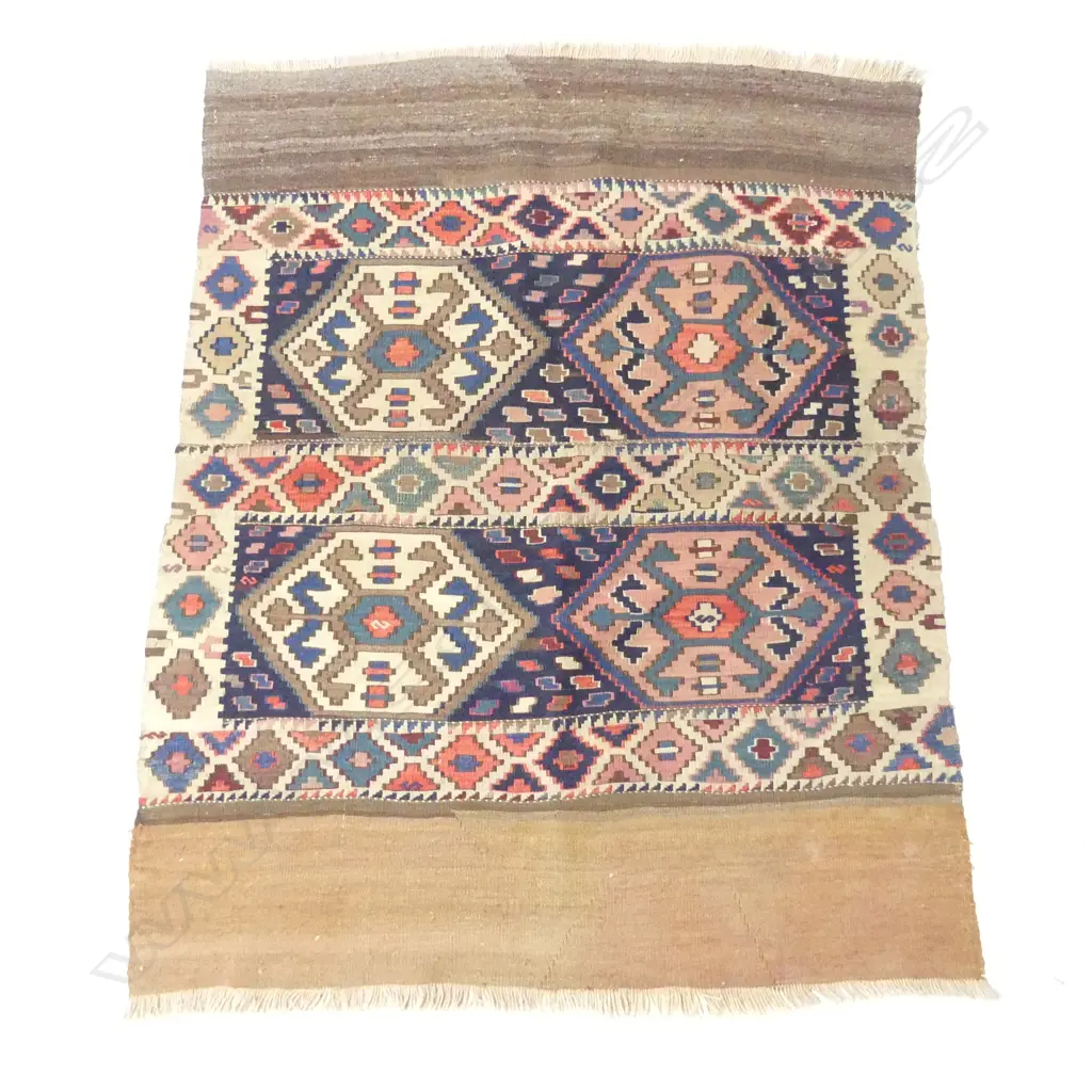 (09) COLLECTOR'S TURKISH HAND WOVEN KELIM RUG all wool 4 diamond medallions 1300 x 1050mm Image 1++