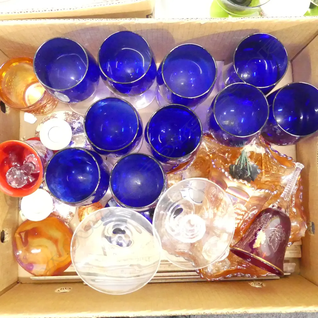BLUE WINE GLASSES, 4 PCES CARNIVAL GLASS, RULERS ETC Image 1++