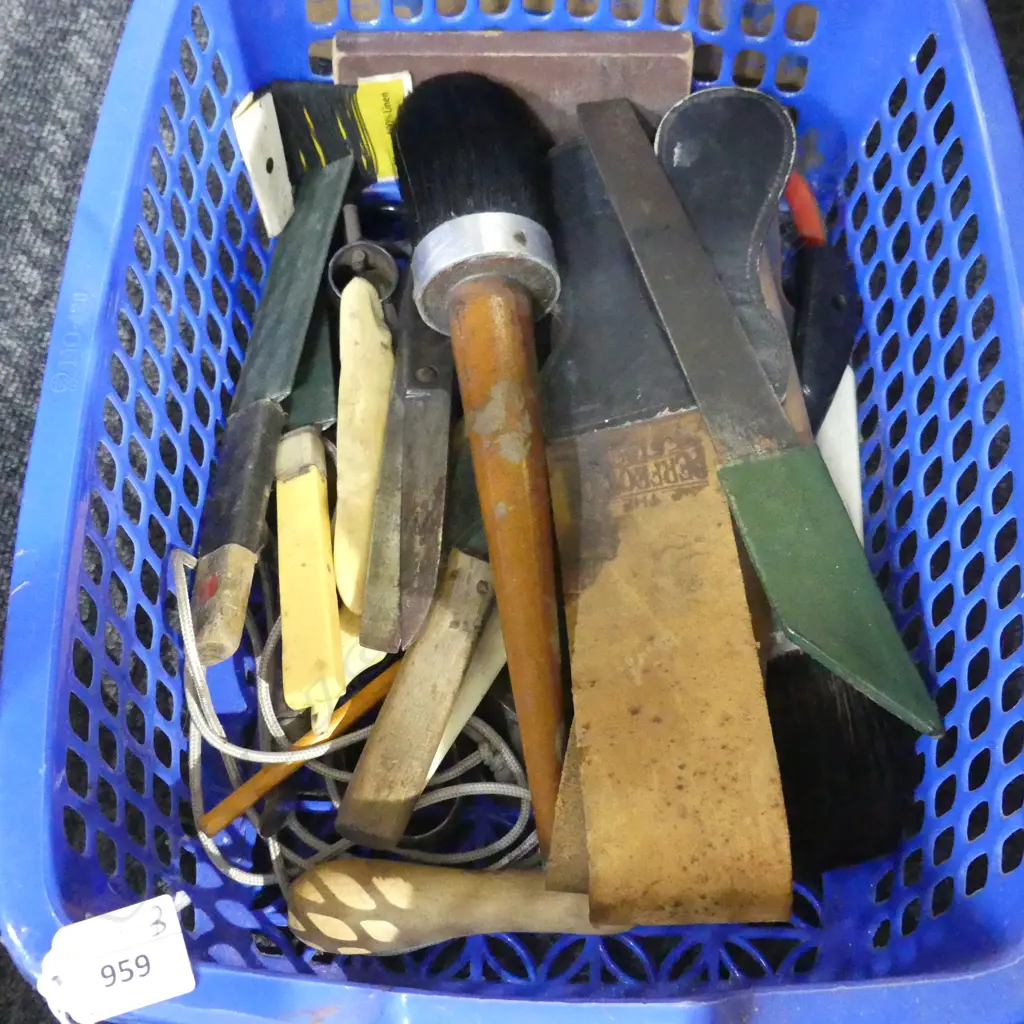 ASST. BOOKBINDING BOOKS ETC + BLUE CRATE ASST. TOOLS Image 1++