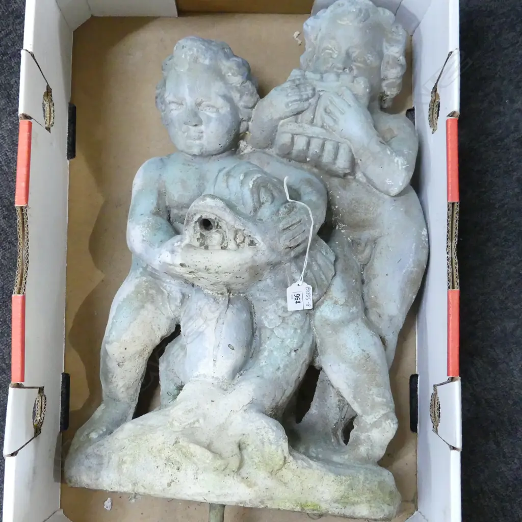 VINTAGE CHERUB CONCRETE WATER FEATURE TOPPER, H.530mm Image 1++