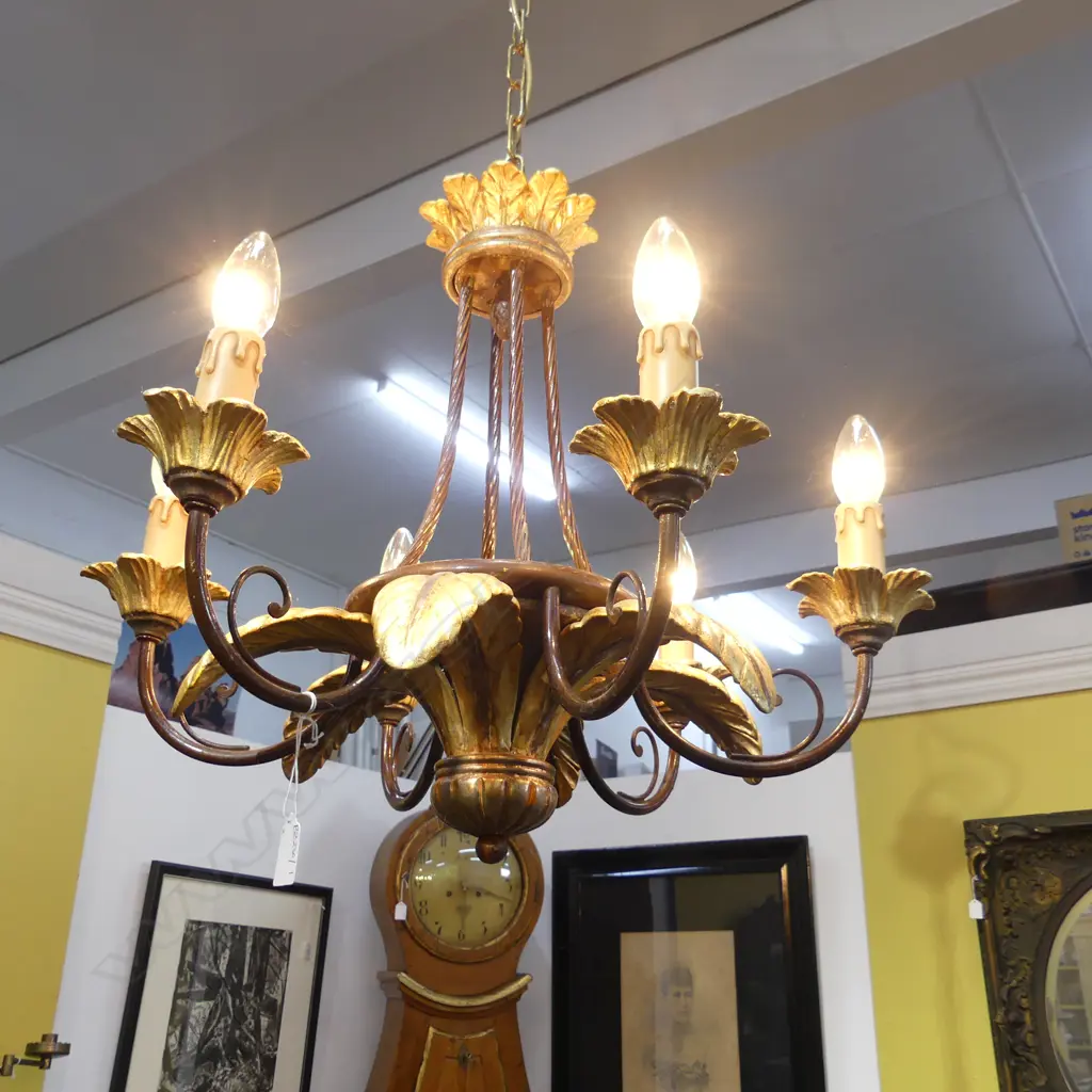 6 LIGHT GILT CHANDELIER 590mm dia + 3 LIGHT SCONCE H.480mm Image 1++
