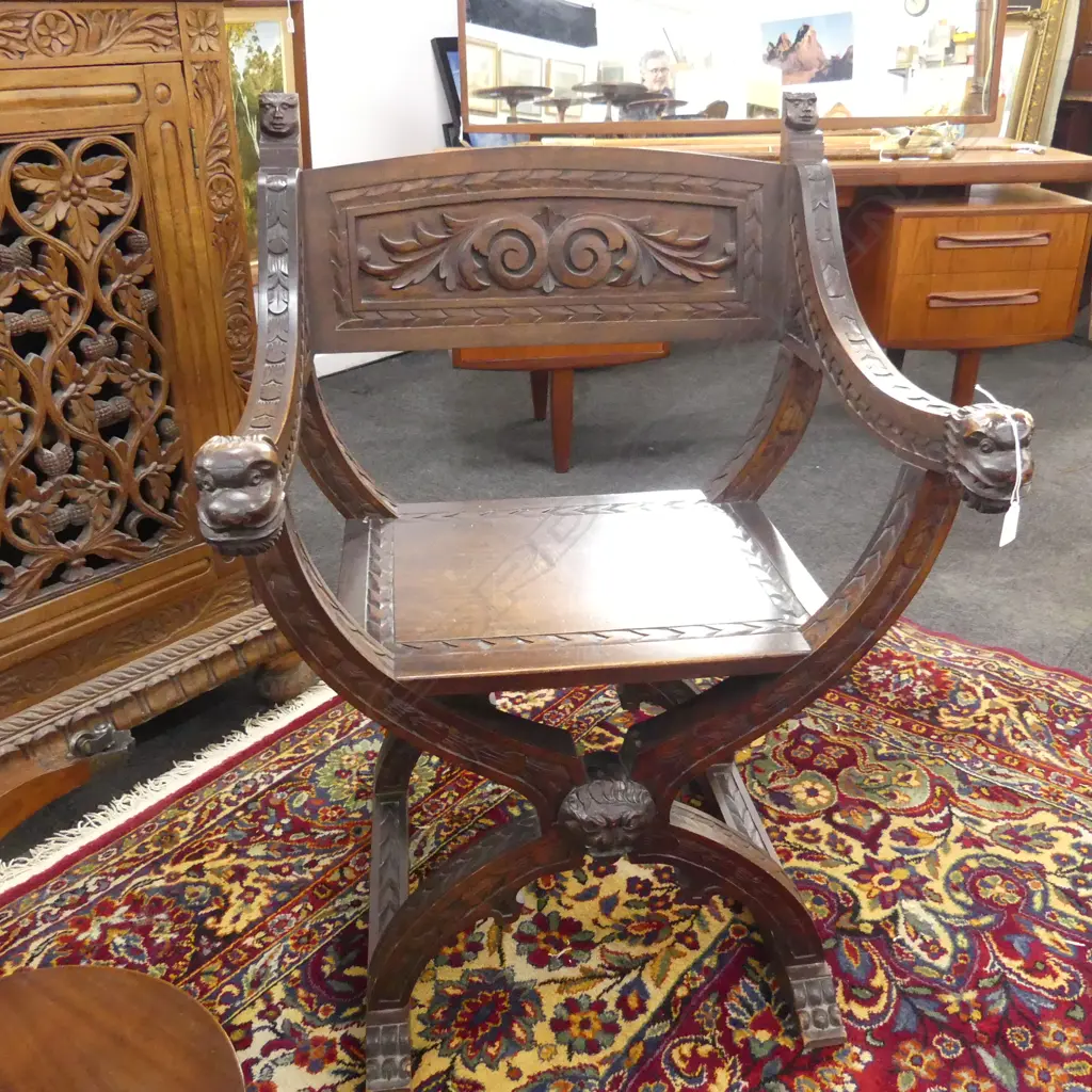 CARVED WOODEN X CHAIR Image 1++