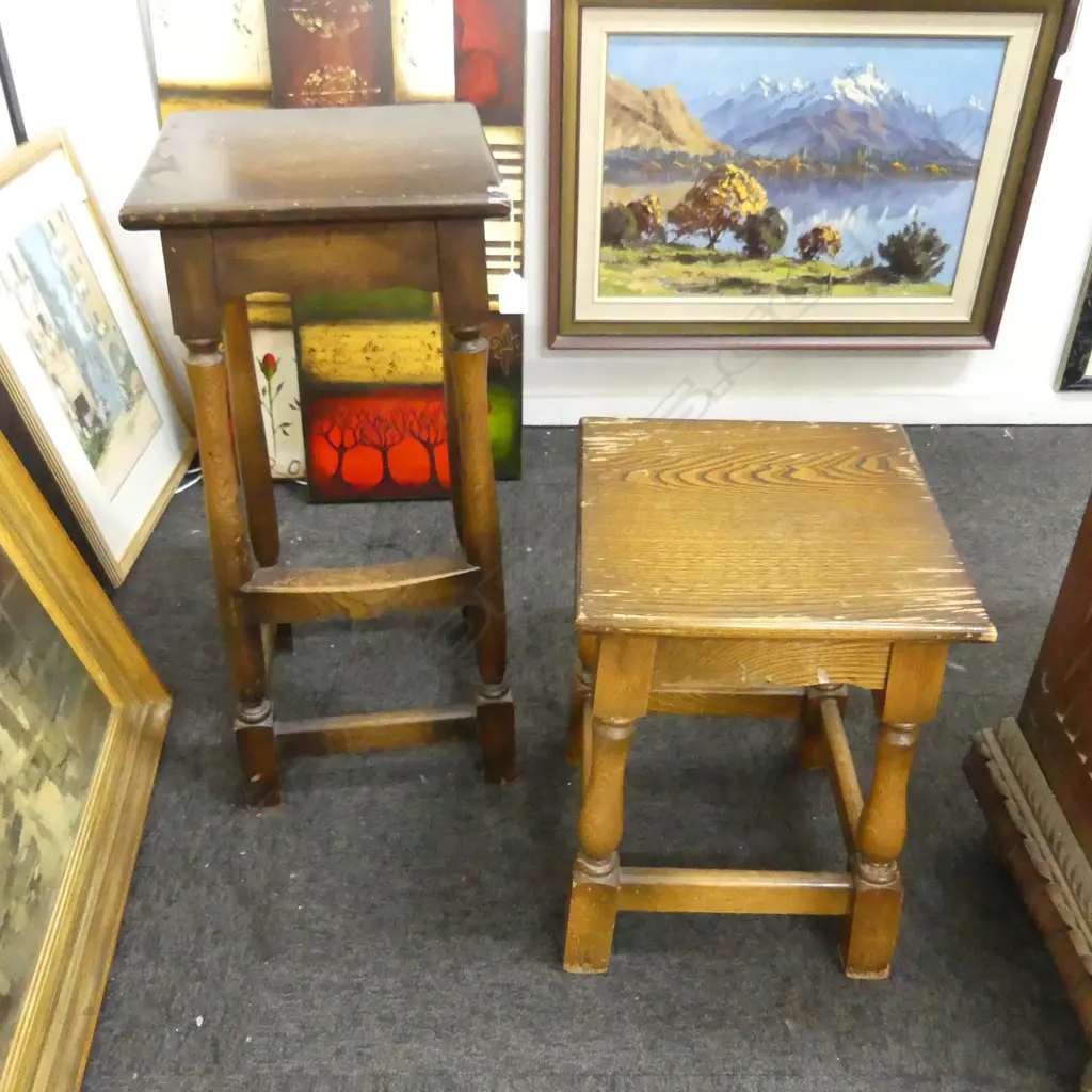 2 VINTAGE WOODEN STOOLS H.450, 685mm Image 1++