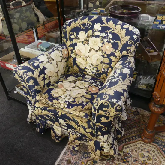 PR VINTAGE ARMCHAIRS IN BLUE FLORAL LINEN