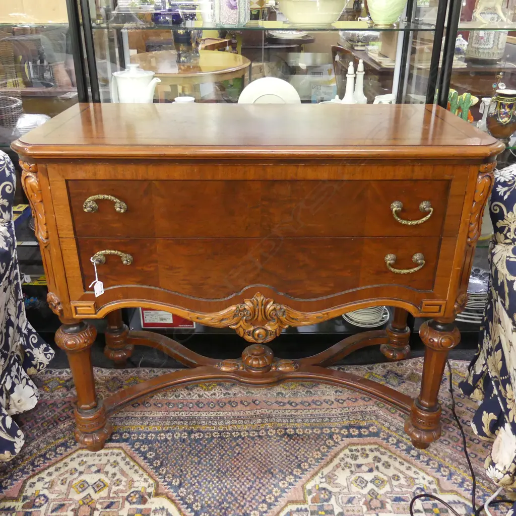 ANTIQUE STYLE MAHOGANY TWO DRAWER SIDE TABLE H 900 W 1070 D 490 MM Image 1++