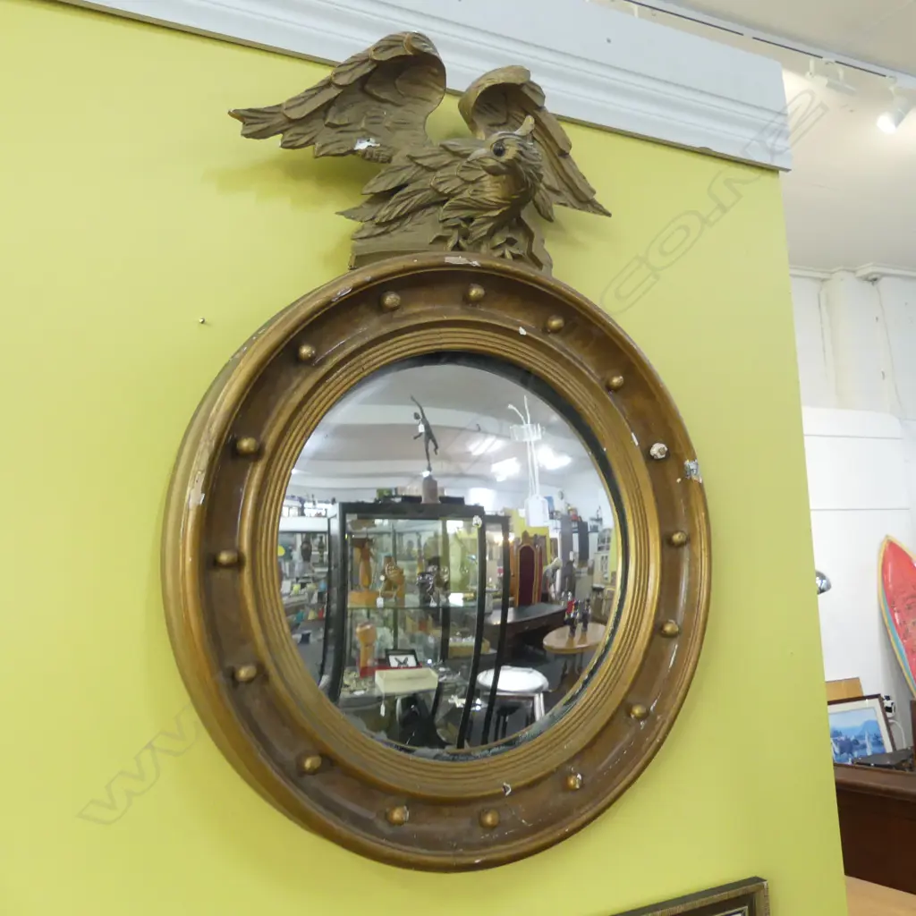 VINTAGE REGENCY STYLE CONVEX MIRROR w. EAGLE - FAULTS 900x650mm Image 1++
