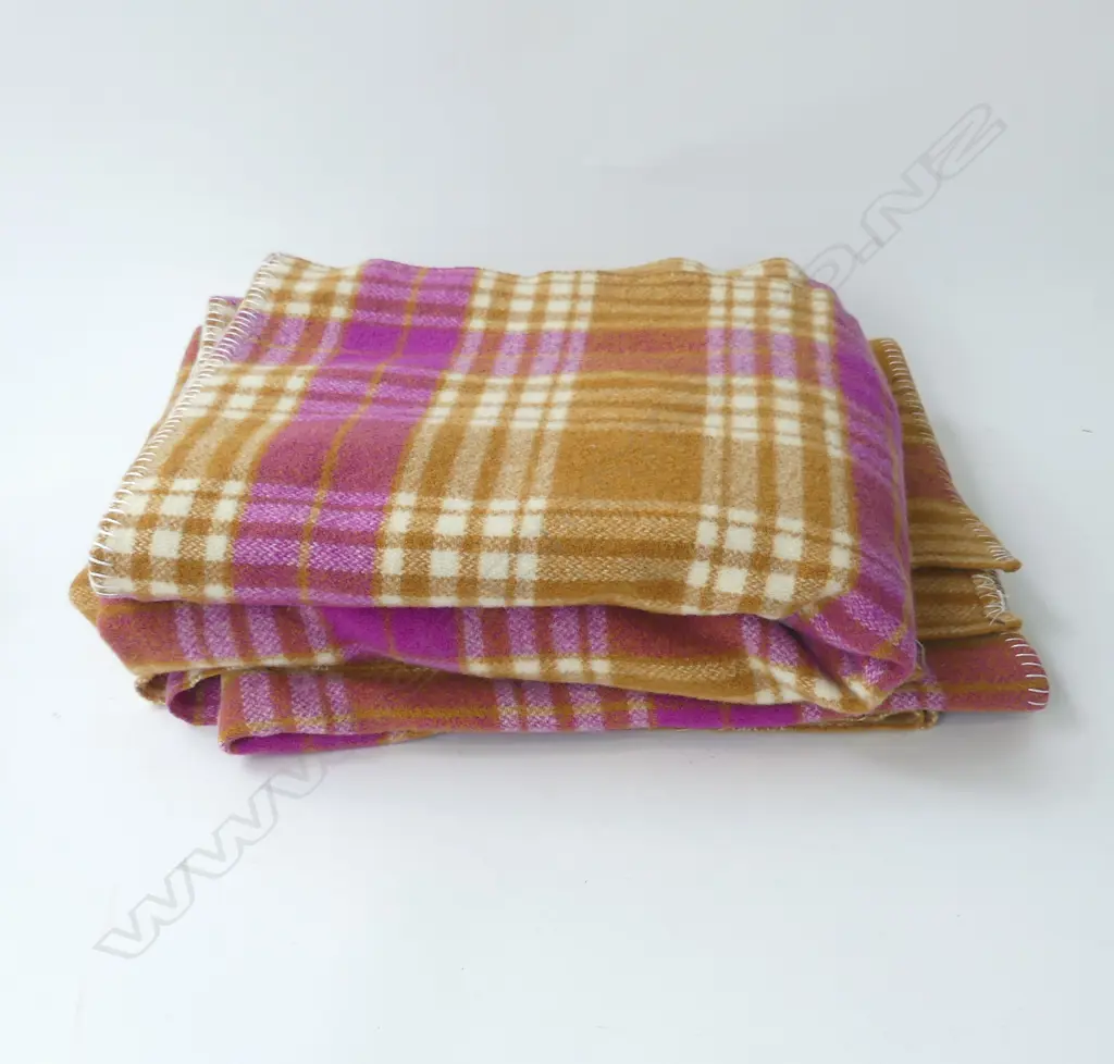 PR RETRO WOOL BLANKETS; PURLE / OCHRE CHECK Image 1++