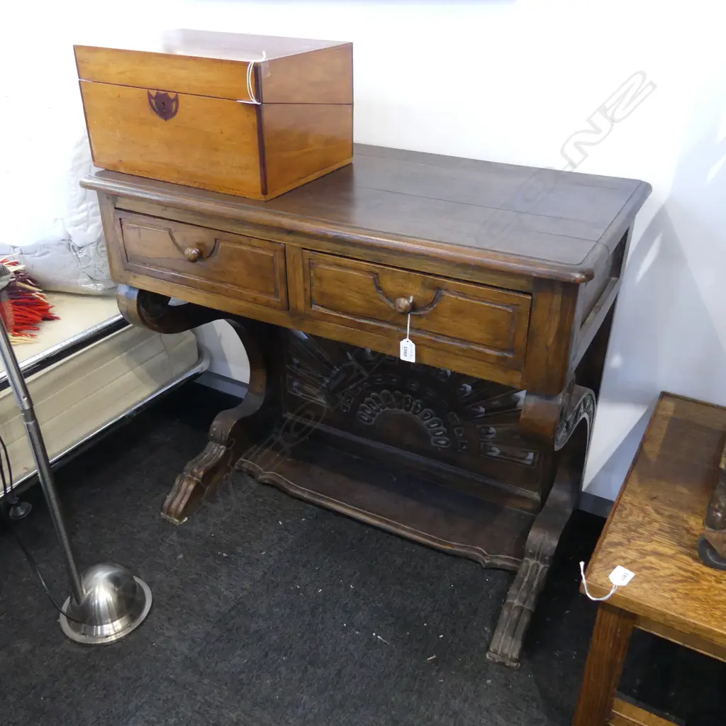CARVED WOODEN 2 DRAWER DESK 900x450x815mm Image 1++
