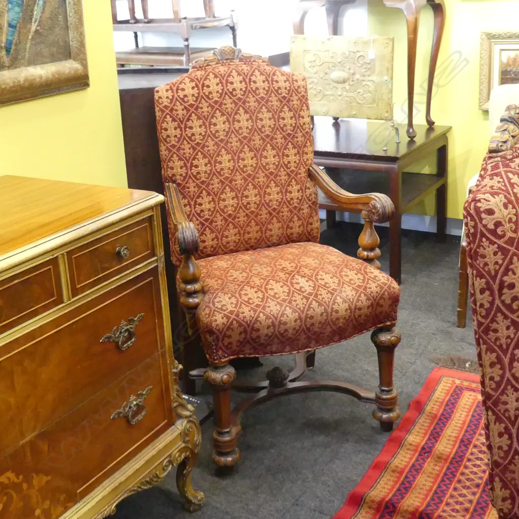 ANTIQUE ANTIQUE STYLE MAHOGANY DINING SUITE WITH SIX CHAIRS AND EXTENSION INLAID DINING TABLE Image 1++