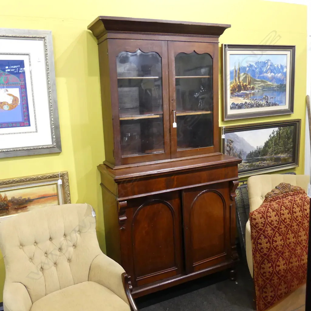 VICTORIAN MAHOGANY 2 PART BOOKCASE BUREAU (MARRIAGE) 1050x490x2100mm Image 1++