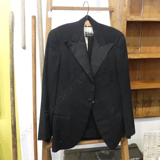 VINTAGE 3PCE BLACK WOOL SUIT + TAILS JACKET & WAISTCOAT 
