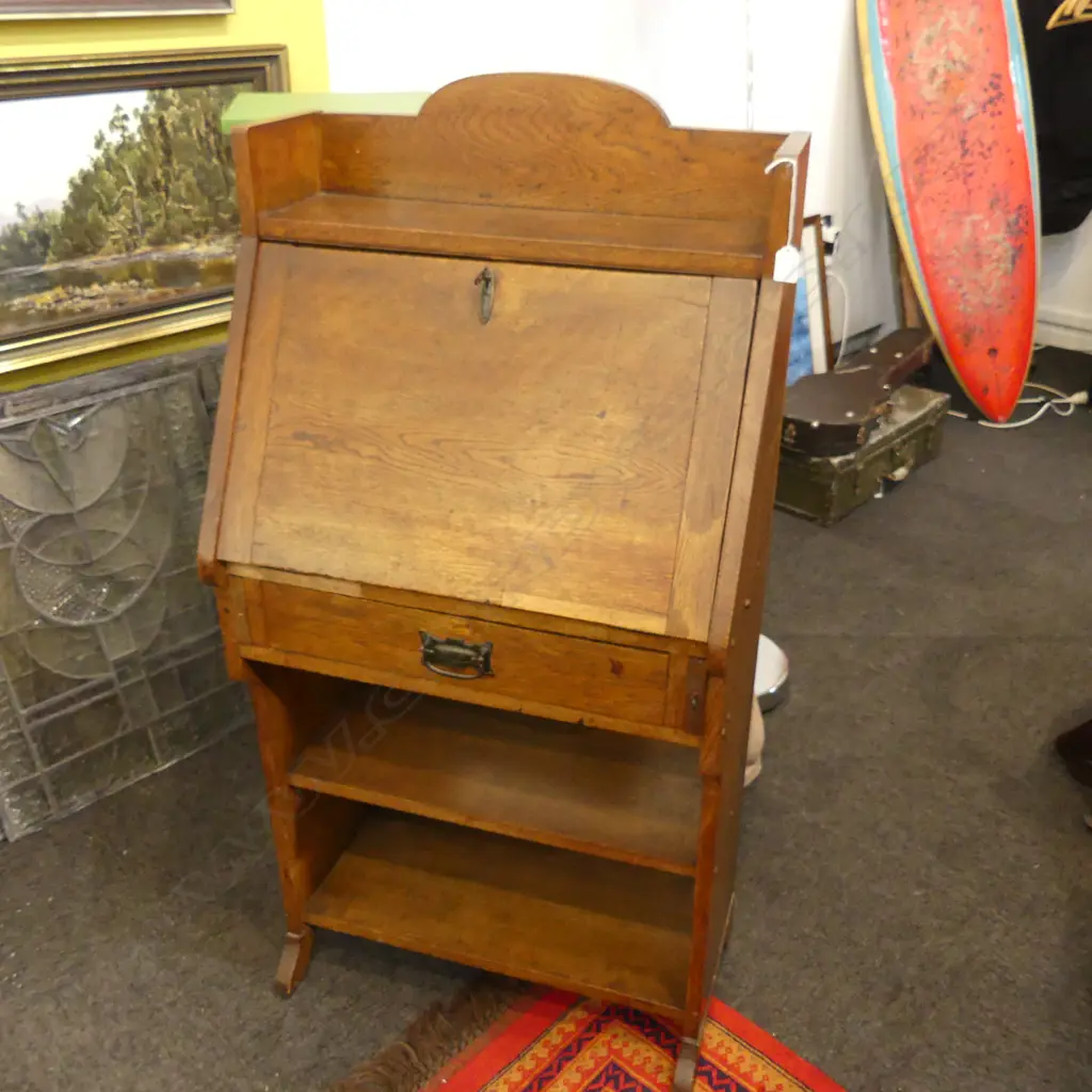 EARLY 20thC OAK DROP FRONT DESK 650x375x1300mm Image 1++