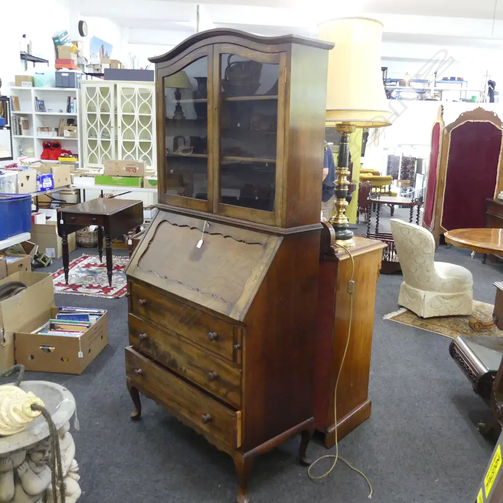 WALNUT DROP FRONT BOOKCASE BUREAU 880x430x1810mm Image 1++