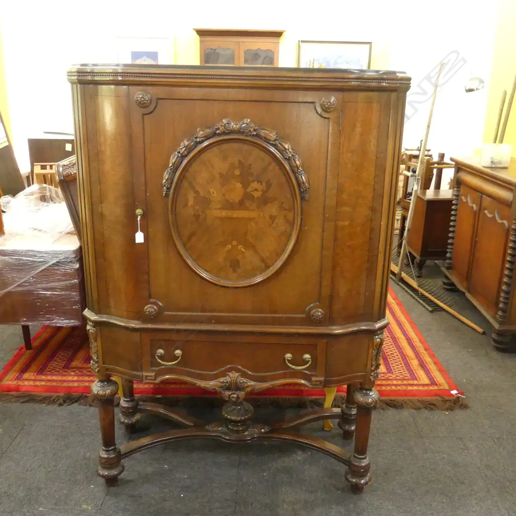 ANTIQUE STYLE MAHOGANY INLAID CABINET ON STAND H 1390 W 1070 D 470 MM Image 1++