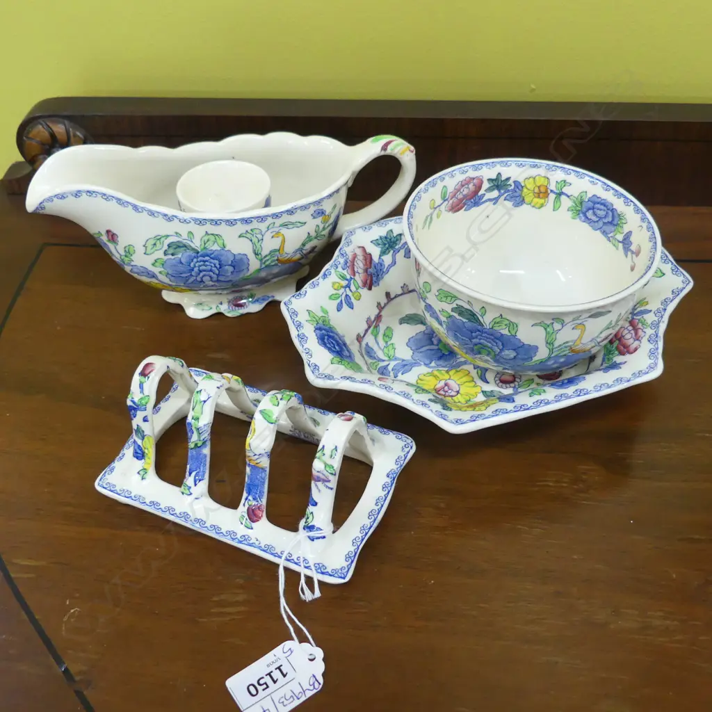 5 PCES MASONS REGENCY; SAUCE BOAT, 2 DISHES, EGGCUP & TOAST RACK Image 1++