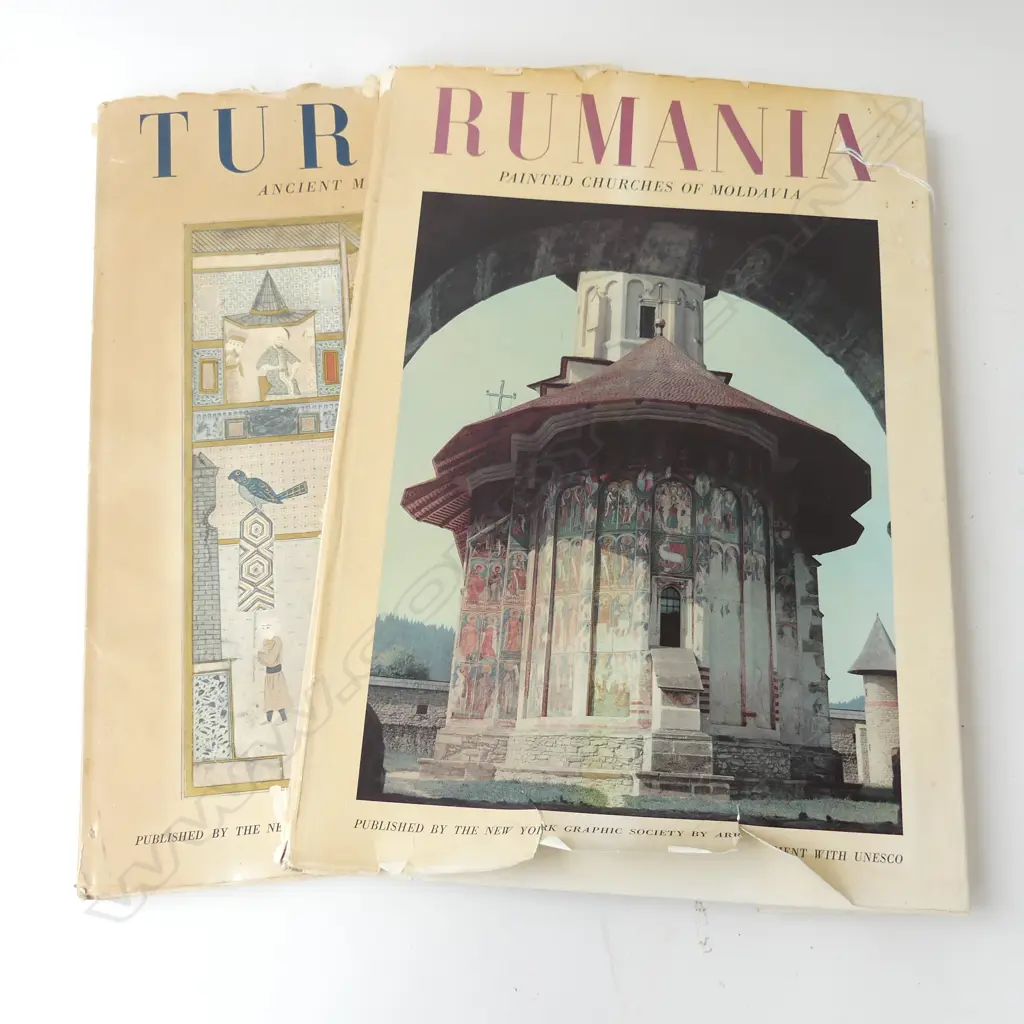 2 COFFEE TABLE BOOKS  PAINTED CHURCHES OF MOLDOVIA &ANCIENT MINITURES OF TURKEY  H480MM W340MM Image 1++