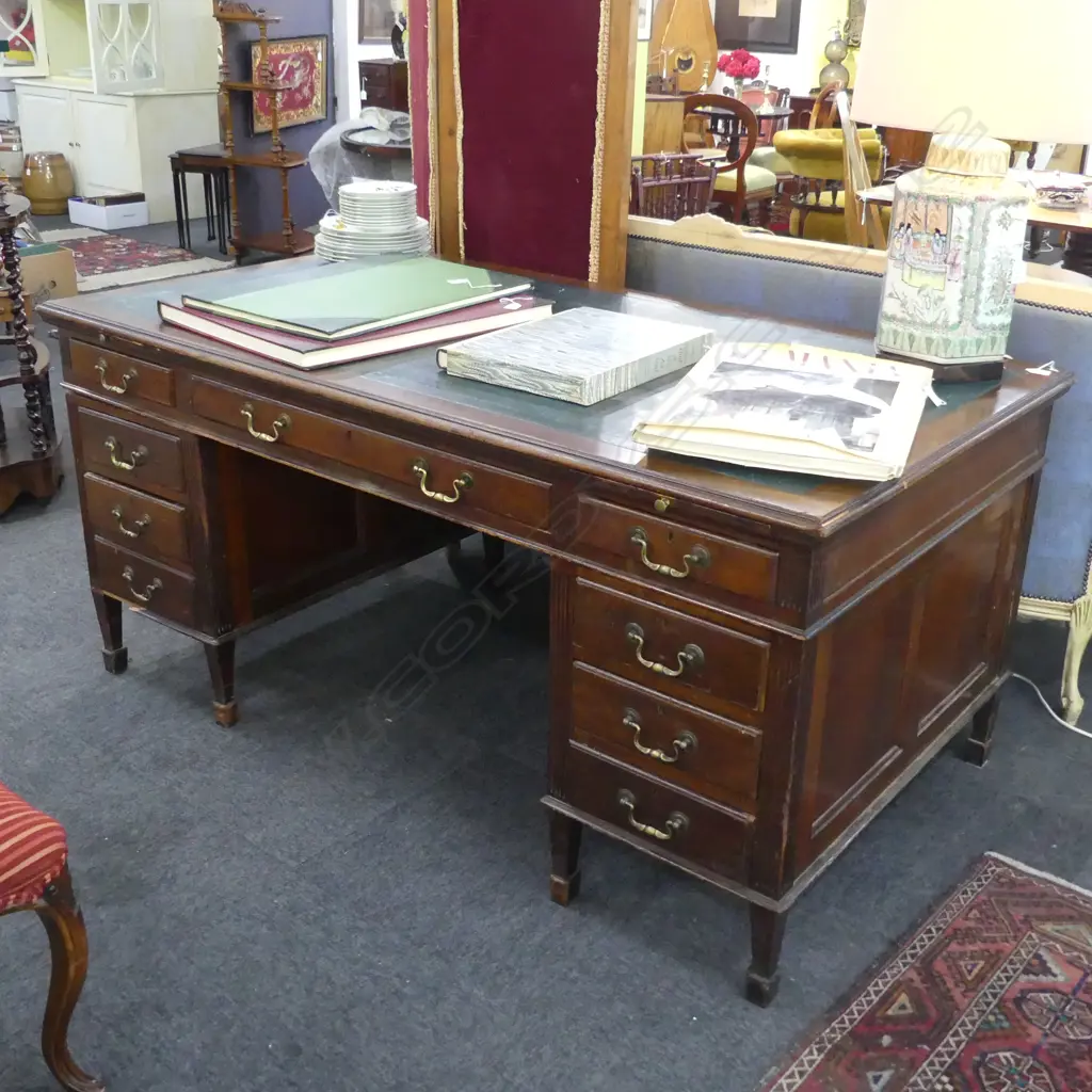 DOUBLE PEDESTAL DESK - GREEN VINYL TOP 1680x920x775mm Image 1++