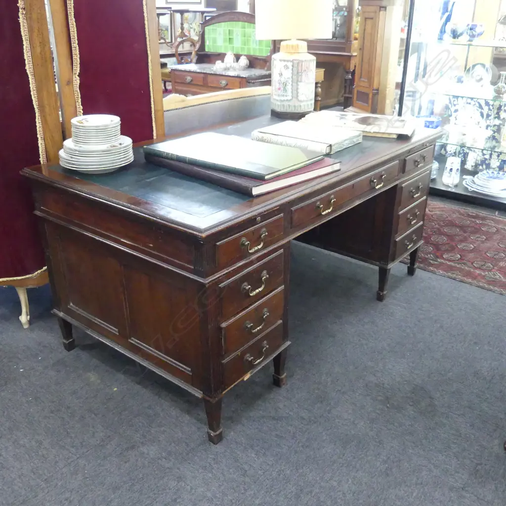 DOUBLE PEDESTAL DESK - GREEN VINYL TOP 1680x920x775mm Image 1++