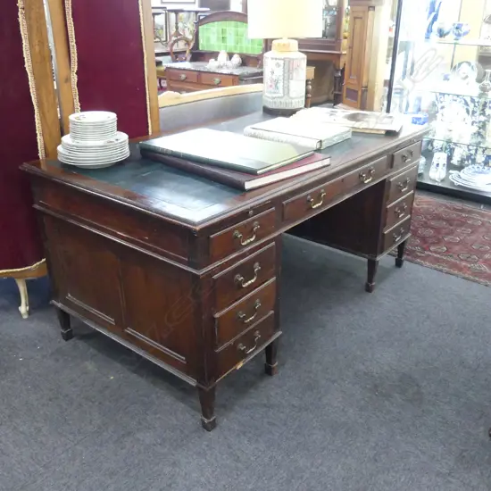 DOUBLE PEDESTAL DESK - GREEN VINYL TOP 1680x920x775mm