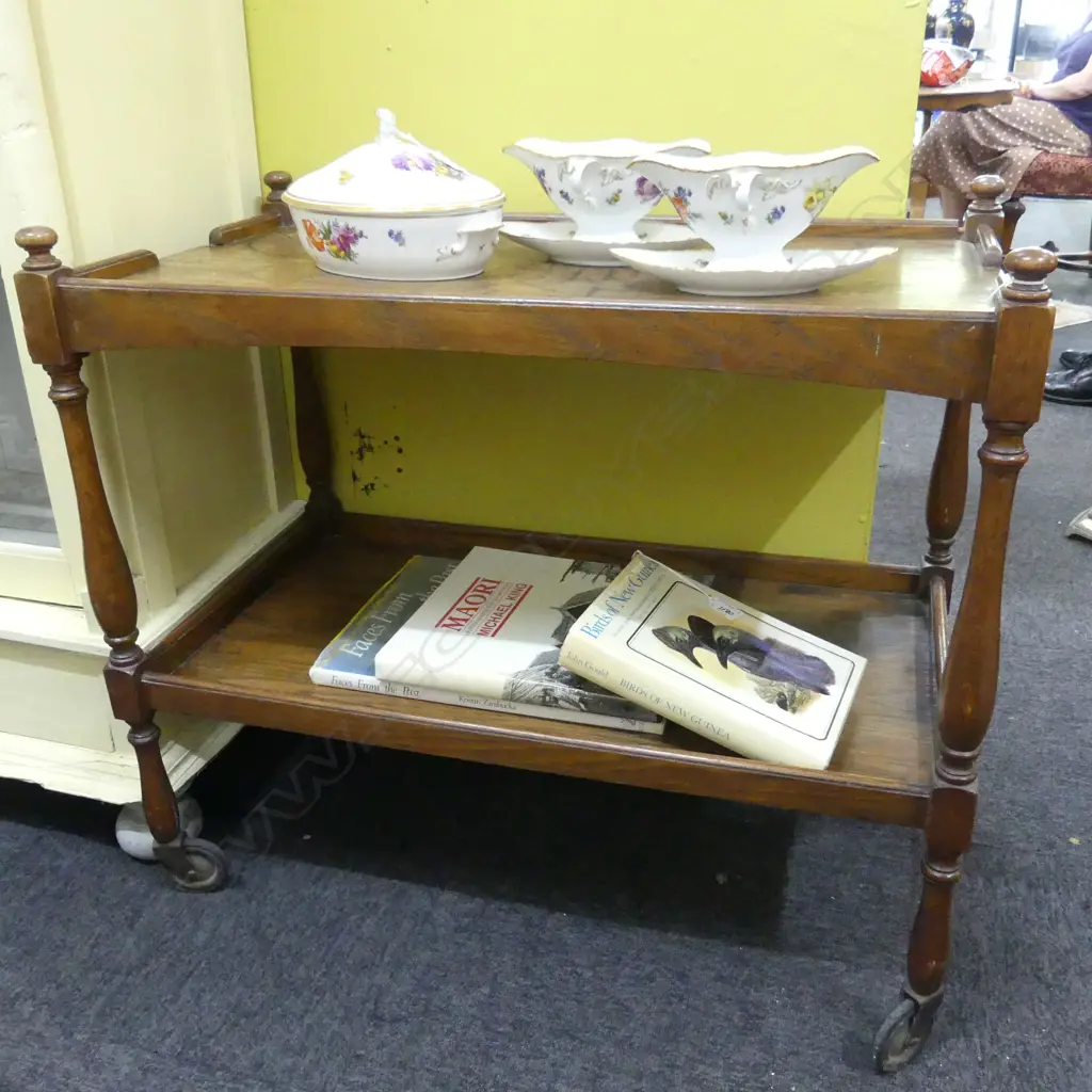 VINTAGE OAK TEA TROLLEY 815x460x725mm Image 1++