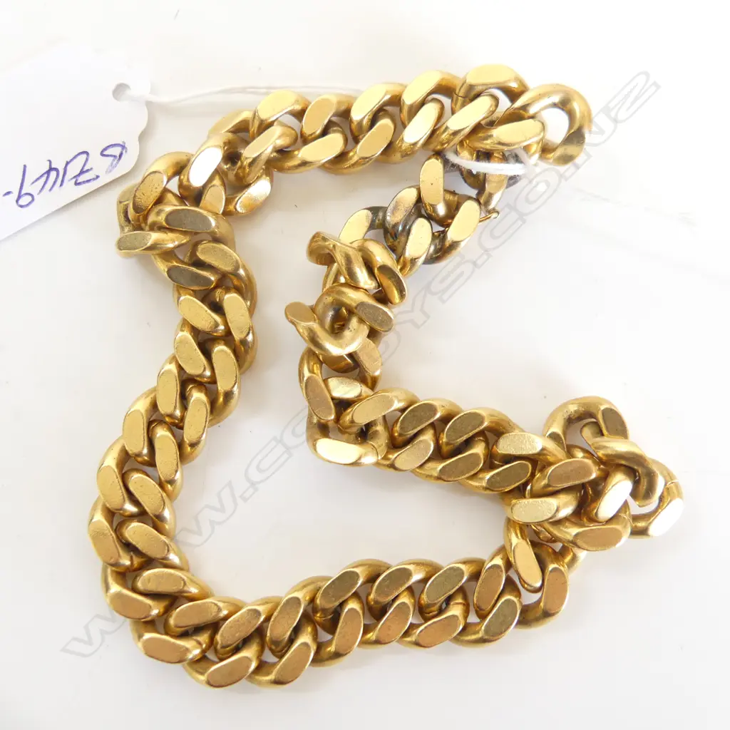 GOLD PLATE HEAVY FLAT LGE CURB LINK NECK CHAIN L.360mm Image 1++