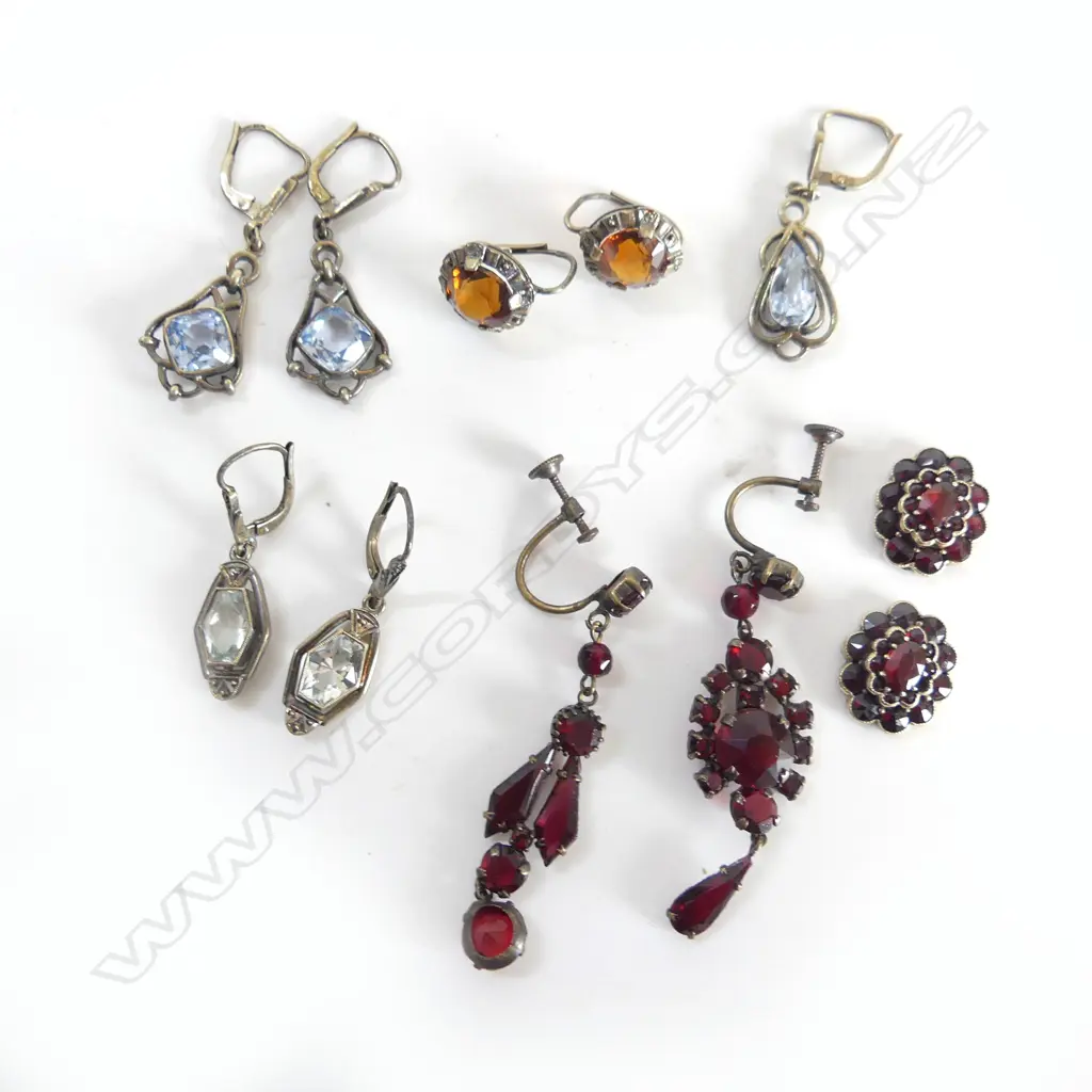 COLLECTION VINTAGE ART NOUVEAU EARINGS GARNET BLUE TOPAZ Image 1++