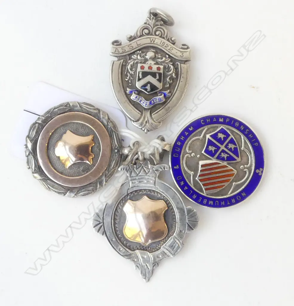 4 silver EARLY 20thC FOB MEDALLIONS: enamelled & gold applied  Image 1++