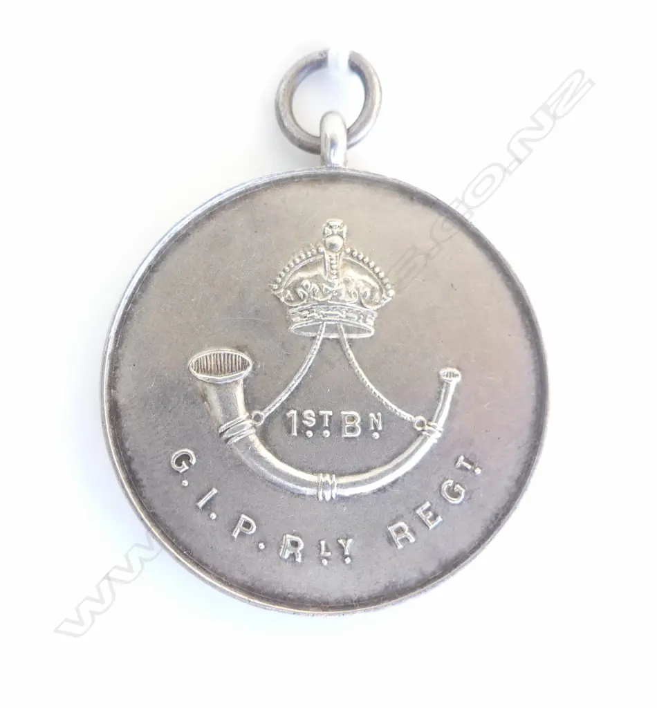 REGTIMENTAL MEDAL/MEDALLION 1ST.Bn. G.I.P. Rly REGt. blank wreathed cartouche at the rear Dia.38mm Image 1++