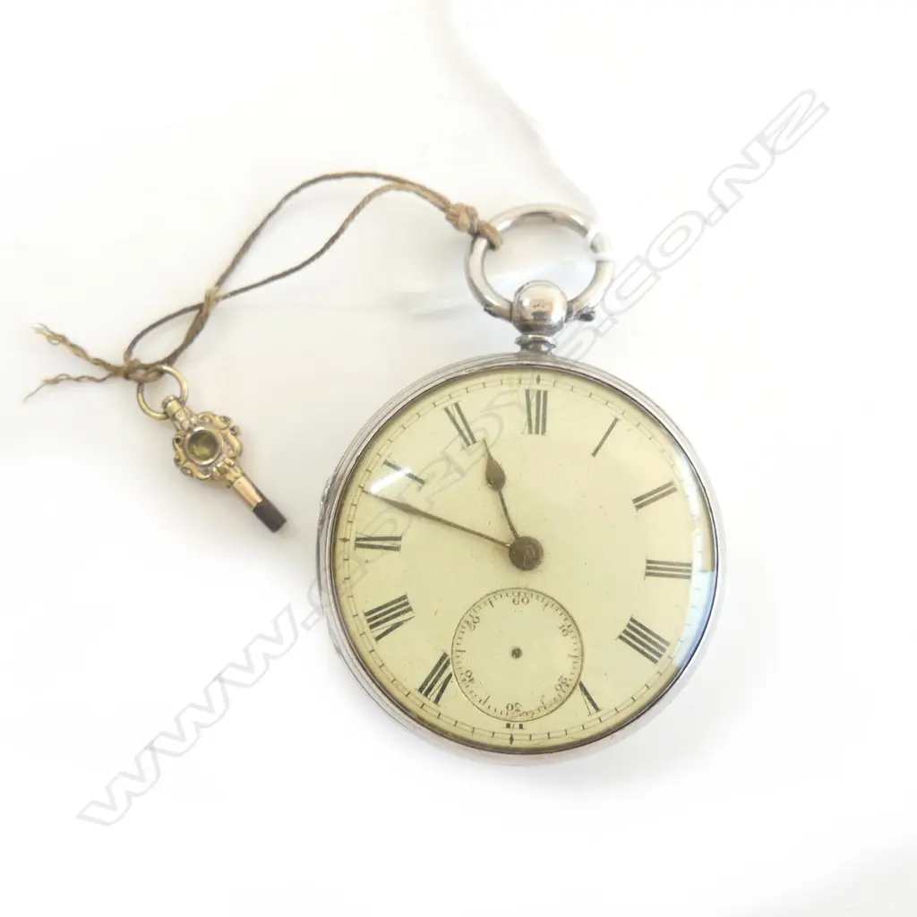 VICTORIAN SILVER POCKET WATCH LONDON 1862 WITH KEY (seconds hand absent) Image 1++