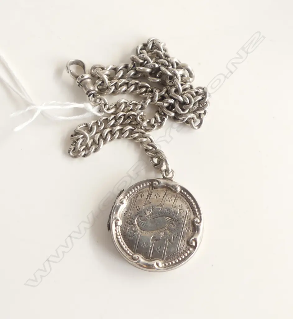 c1900 SILVER GRADUTED CURB LINK ALBERT CHAIN L.290mm w short chain length to silver locket Image 1++