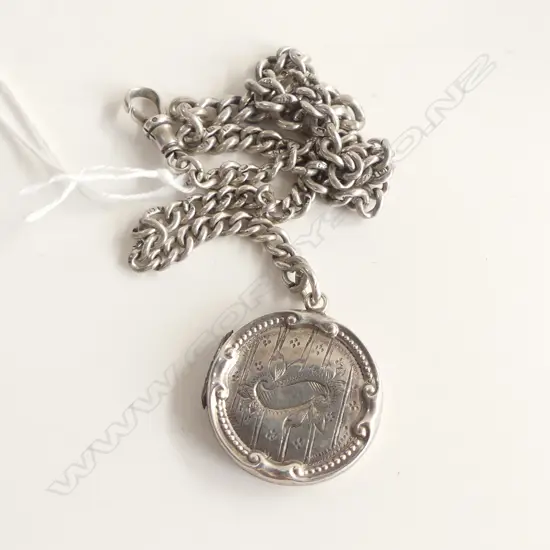 c1900 SILVER GRADUTED CURB LINK ALBERT CHAIN L.290mm w short chain length to silver locket