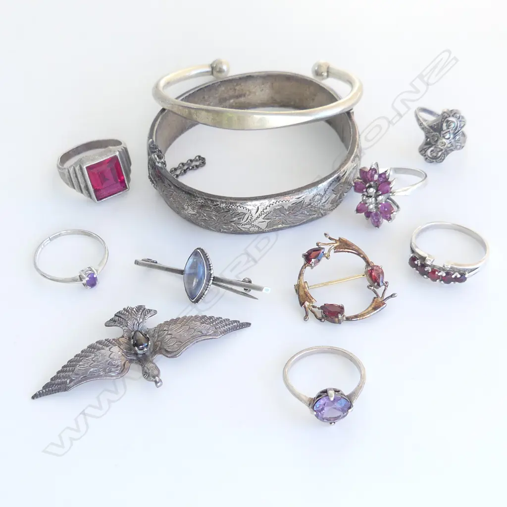 BAG SILVER JEWELLERY; BANGLES + RINGS + BROOCHES some faults Image 1++