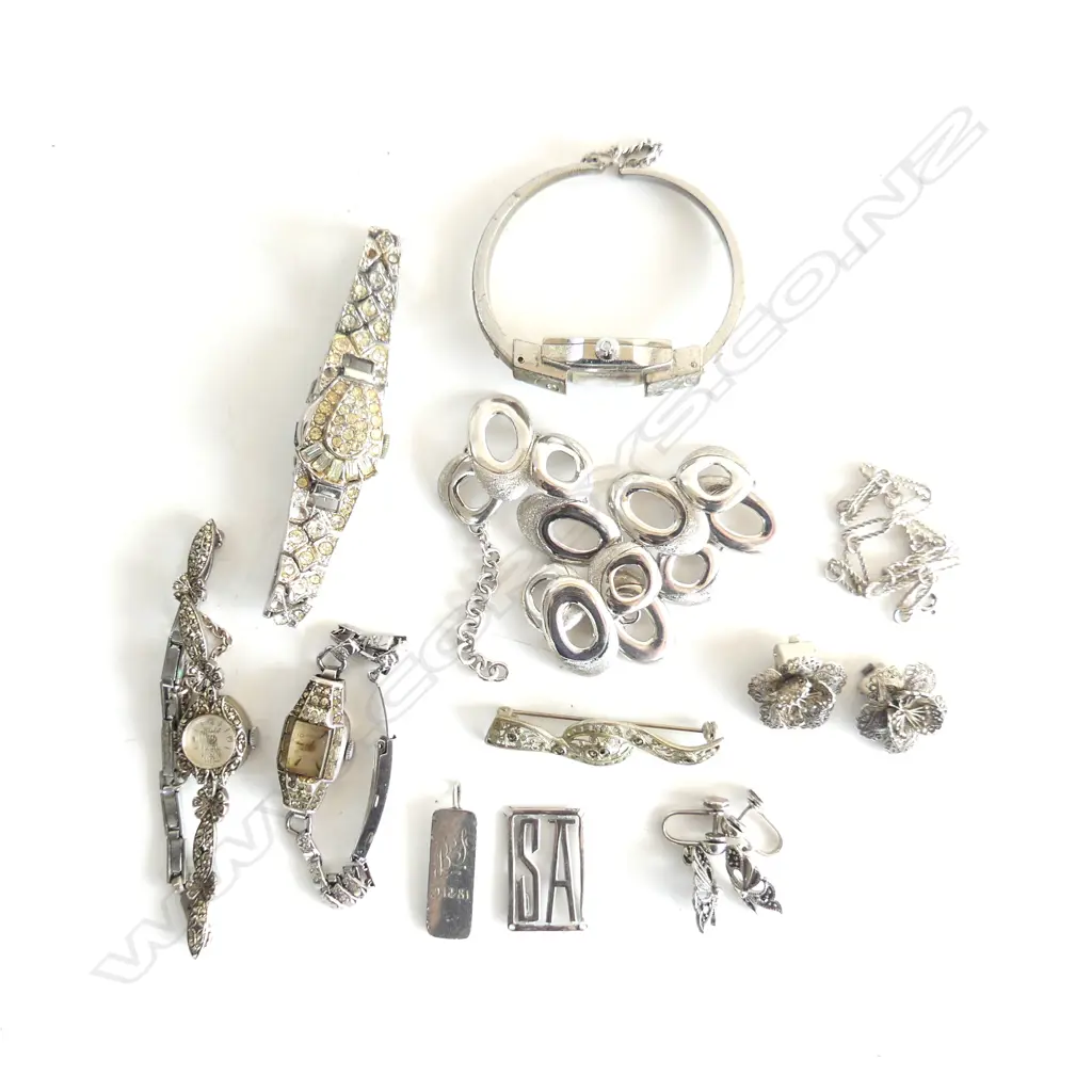 4 VINTAGE LADIES WATCHES (2 STG) + 42gms ASST. STG JEWELLERY Image 1++