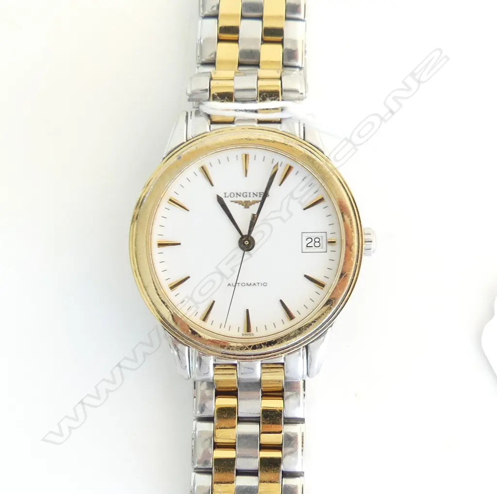 LONGINES 'FLAGSHIP' AUTOMATIC GENT'S WRISTWATCH 35MM CASE. stainless steel & gold plate. Running Image 1++