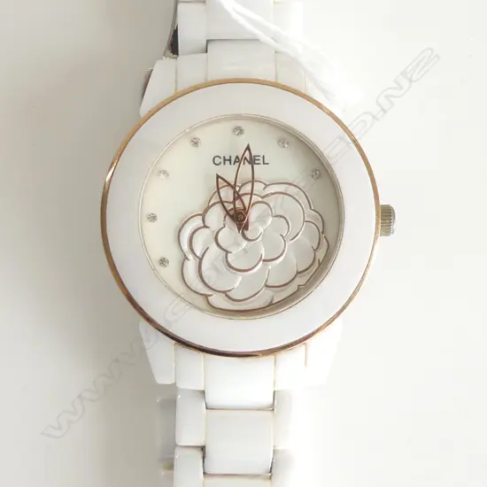 CHANEL? WHITE ACRYLIC WRISTWATCH MID SIZE