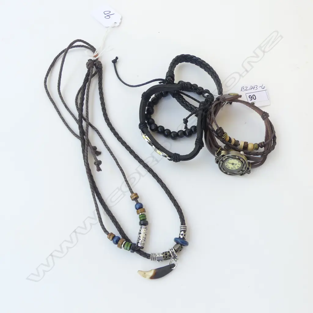 BOHEMIAN LEATHER PLATED NECKLACE & 4 BRACELETS Image 1++