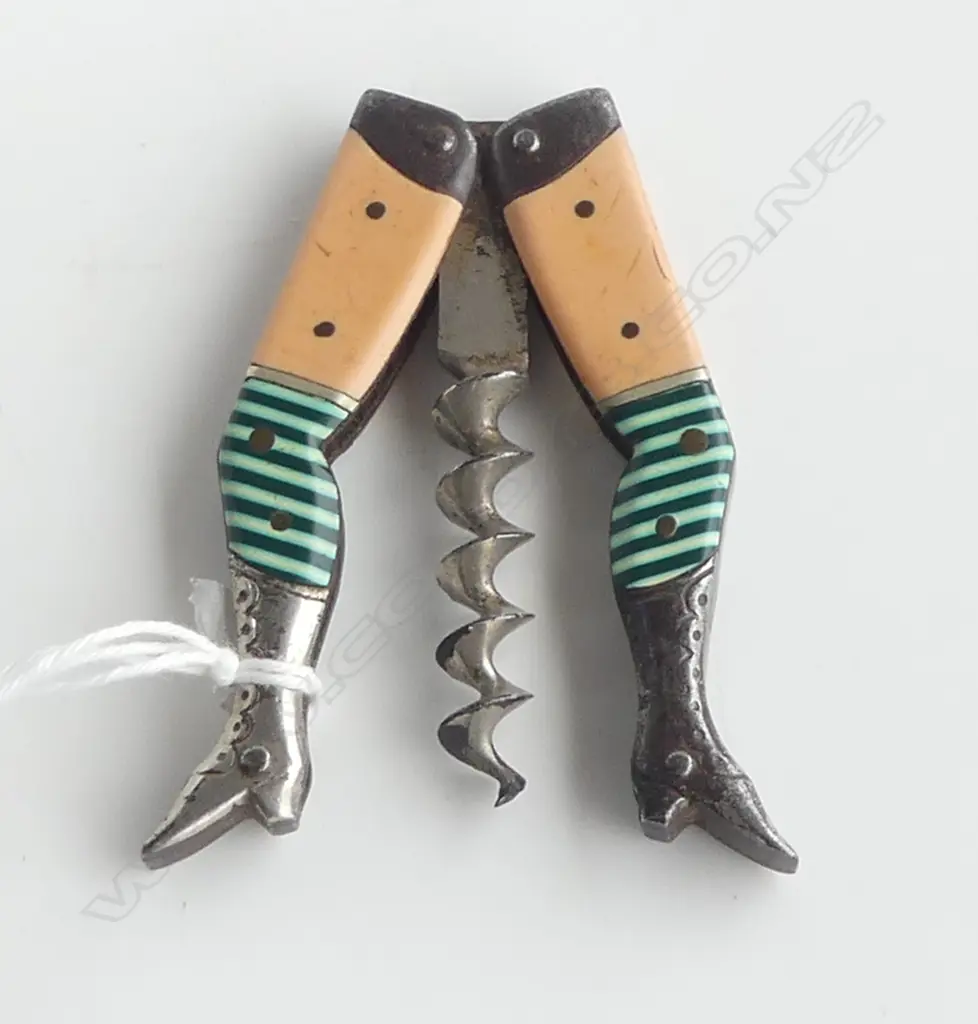 VINTAGE NOVELTY STEEL & ENAMEL LADY'S LEGS FOLDING CORK SCREW Image 1++