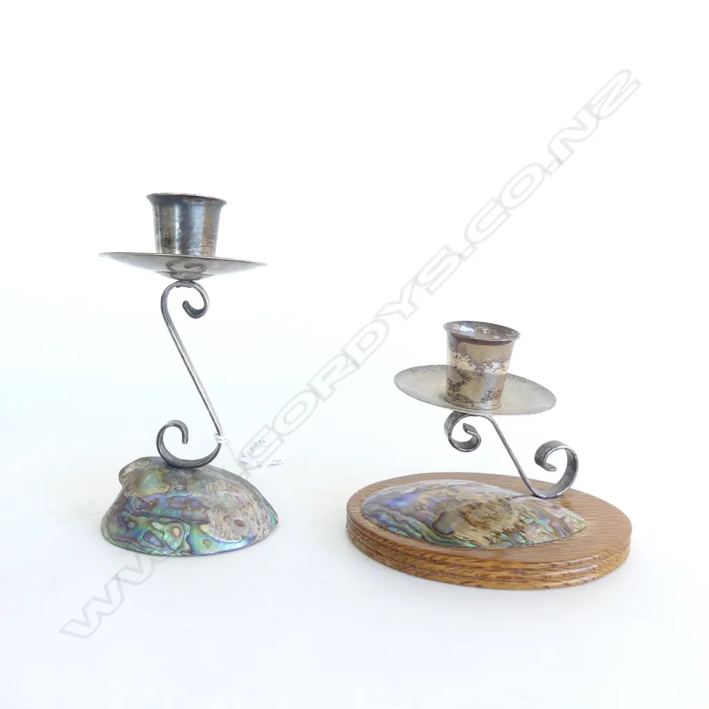 2 RETRO ATAAHUA PAUA CANDLE HOLDERS H.130mm Image 1++