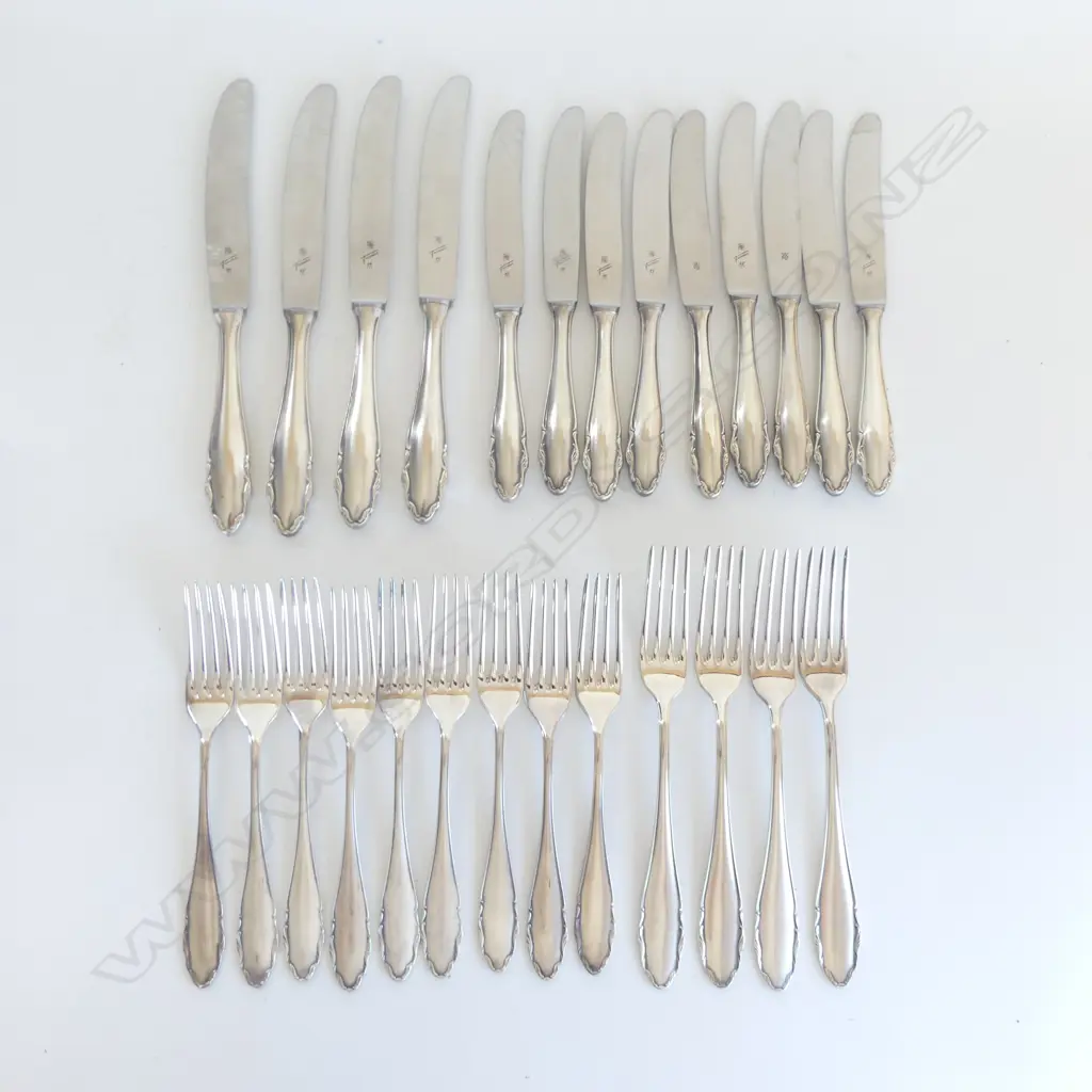 WMF GERMANY 26 KNIVES & FORKS (13 KNIVES & 13 FORKS) SILVER PLATED HANDLES Image 1++