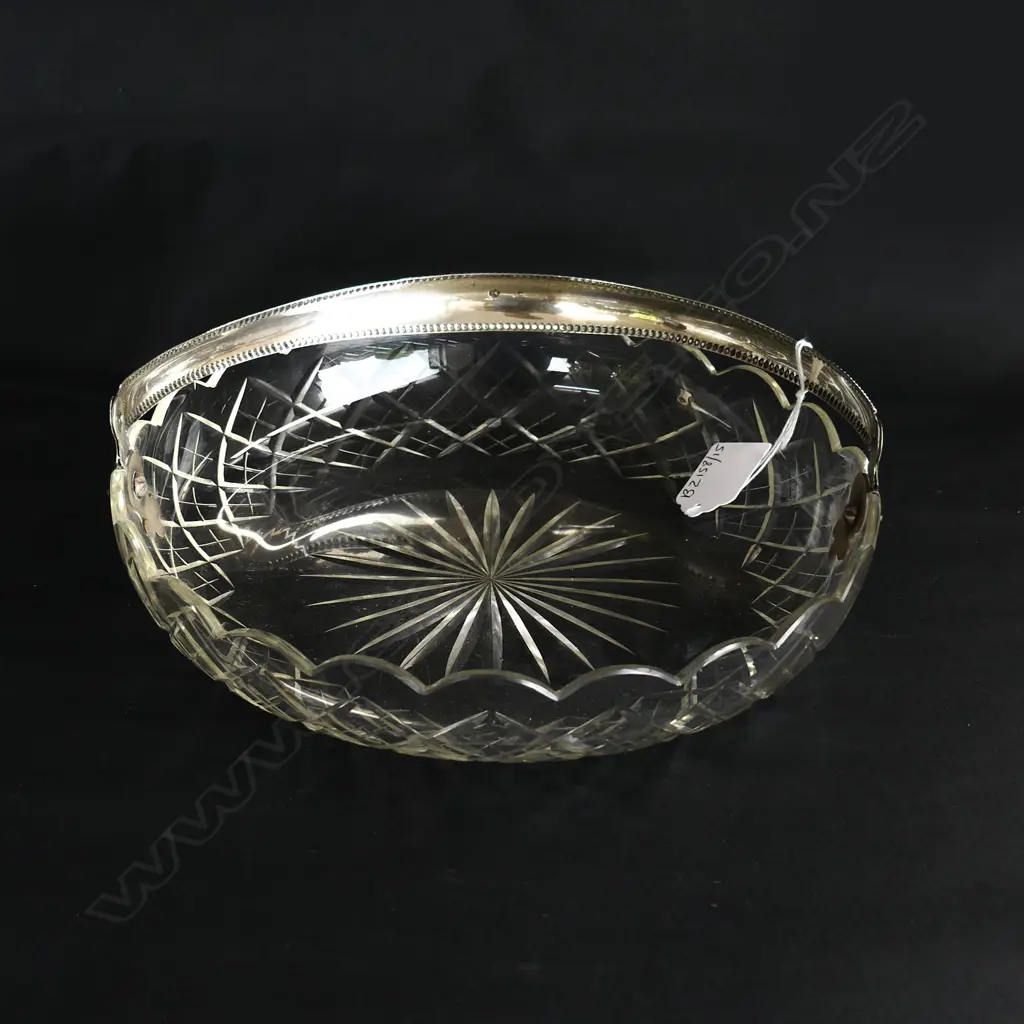 CUT CRYSTAL AND 800 STG SILVER HANDLED BASKET EUROPEAN HALLMARK D.230MM Image 1++