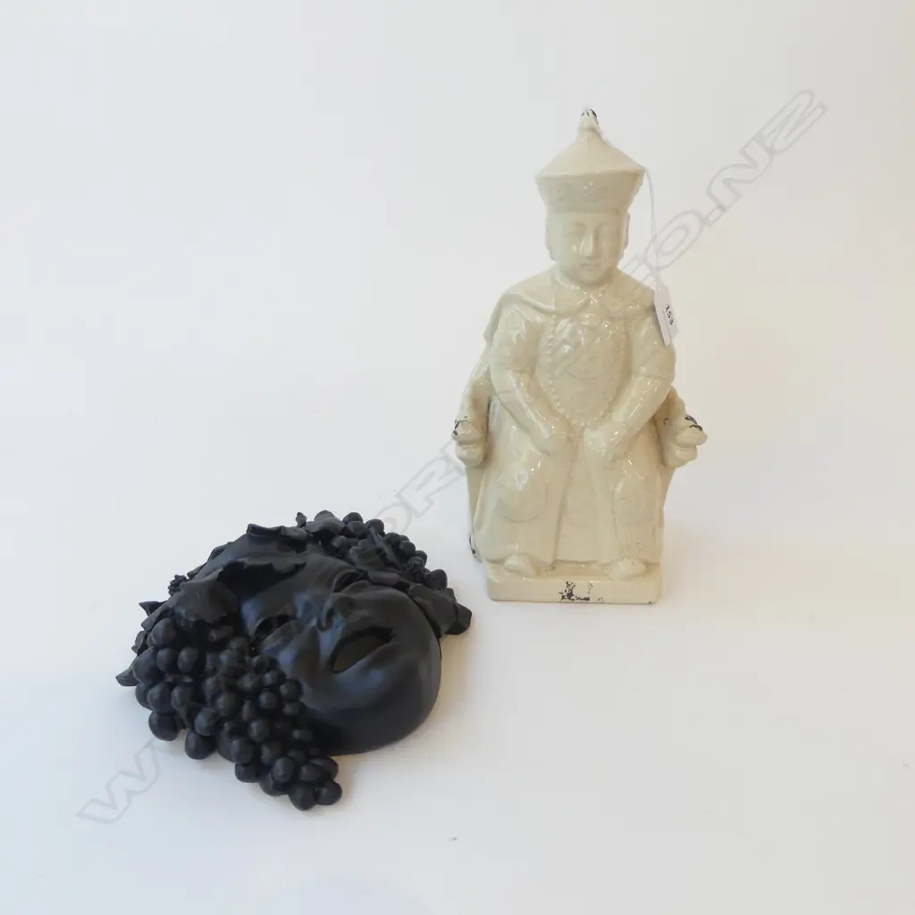  GLAZED SEATED FIGURE H.280mm + BLACK PAINTED WALL MASK H.190mm Image 1++