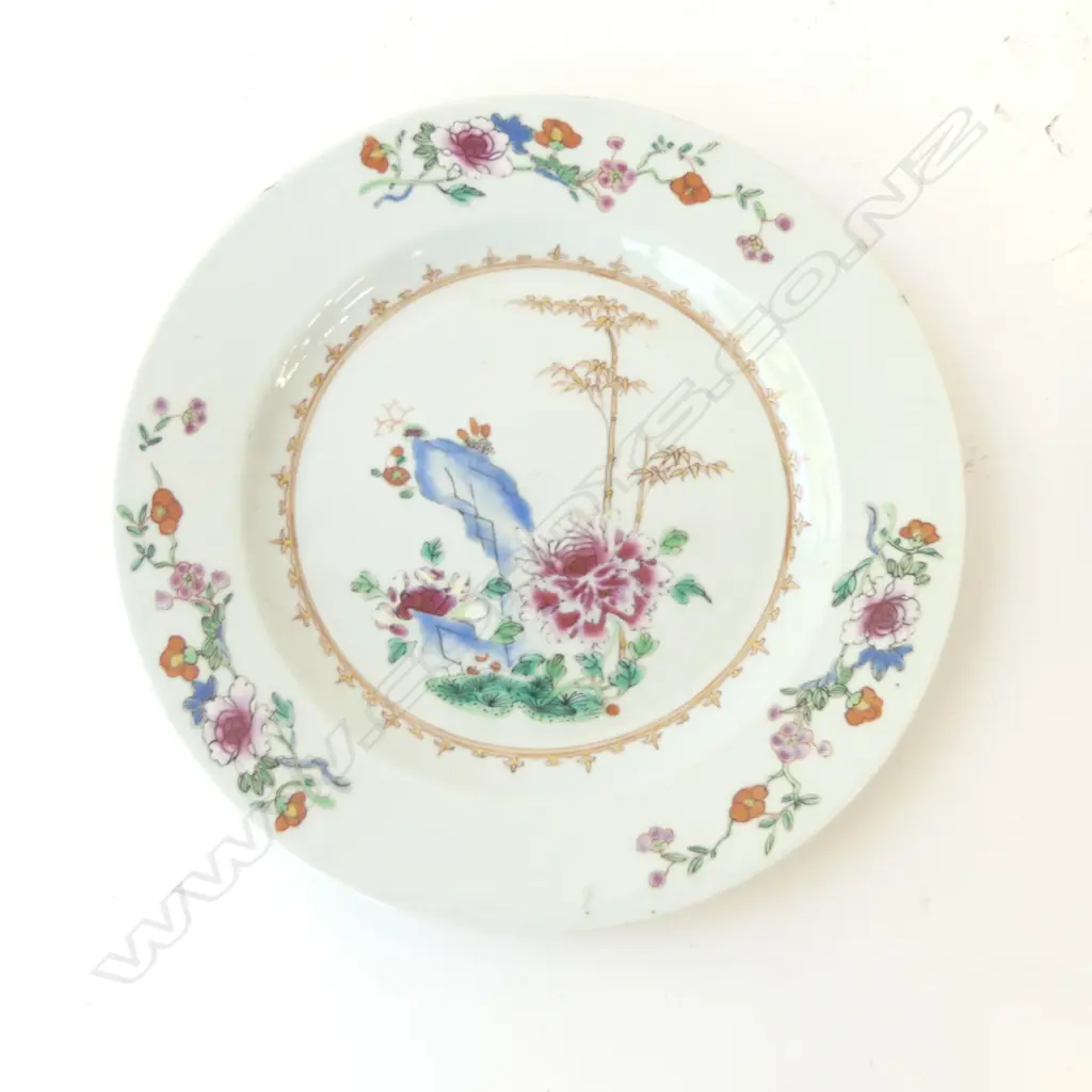 2 ANTIQUE CHINESE EXPORT PORCELAIN PLATES 230mm dia, 1  w. 140mm hairline, both with minor rim frits Image 1++