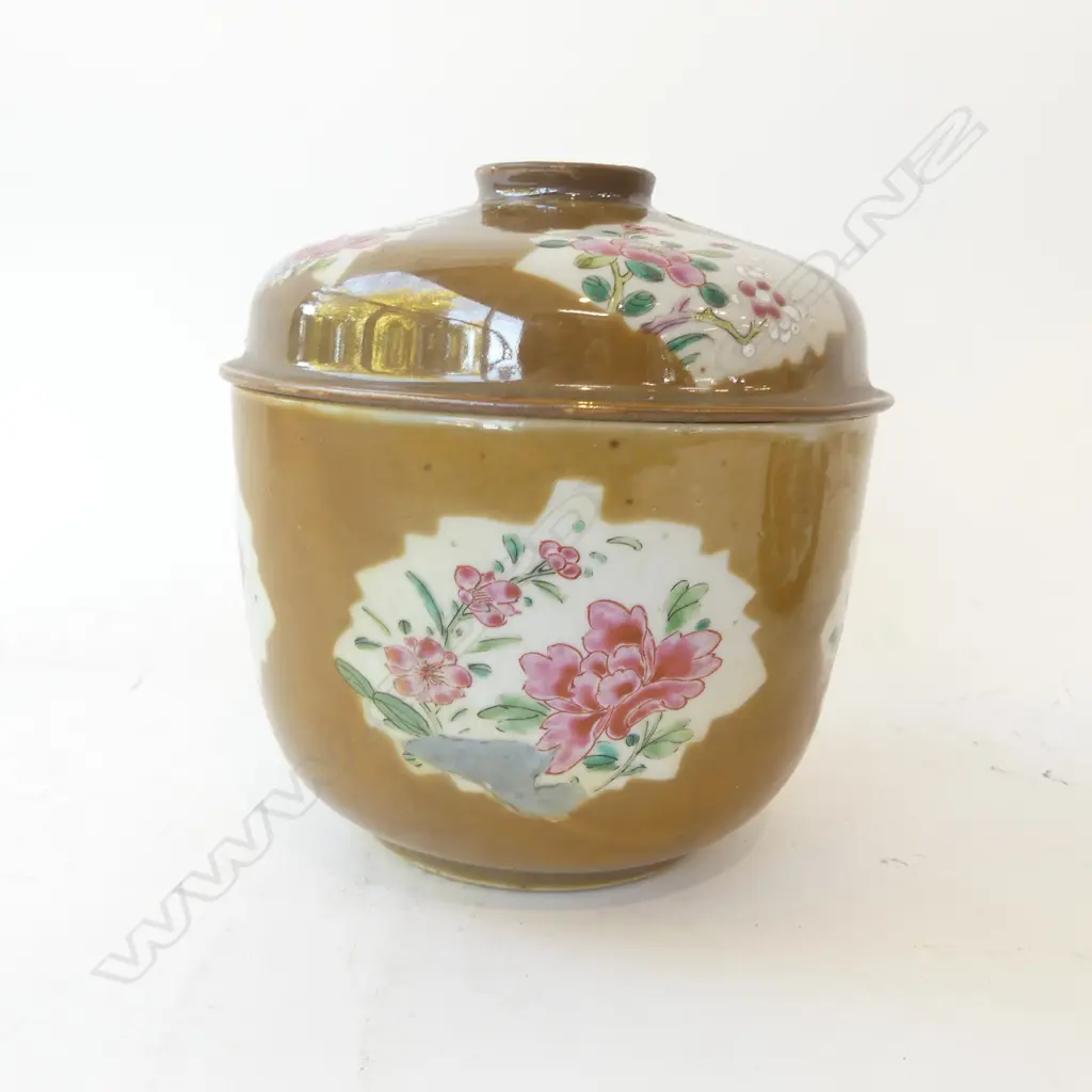 PR ANTIQUE CHINESE EXPORT BATAVIA WARE LIDDED POTS, OLD STAPLE REPAIRS H.170mm, 170mm dia Image 1++