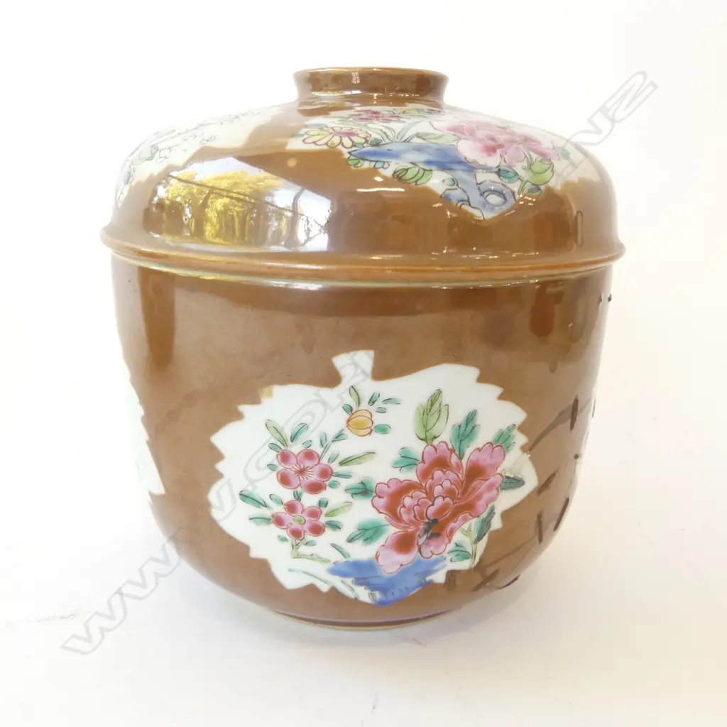 PR ANTIQUE CHINESE EXPORT BATAVIA WARE LIDDED POTS, OLD STAPLE REPAIRS H.170mm, 170mm dia Image 1++