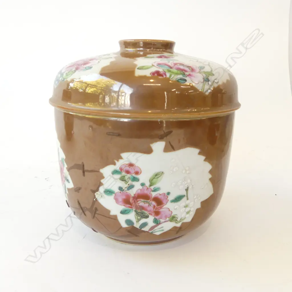 PR ANTIQUE CHINESE EXPORT BATAVIA WARE LIDDED POTS, OLD STAPLE REPAIRS H.170mm, 170mm dia Image 1++