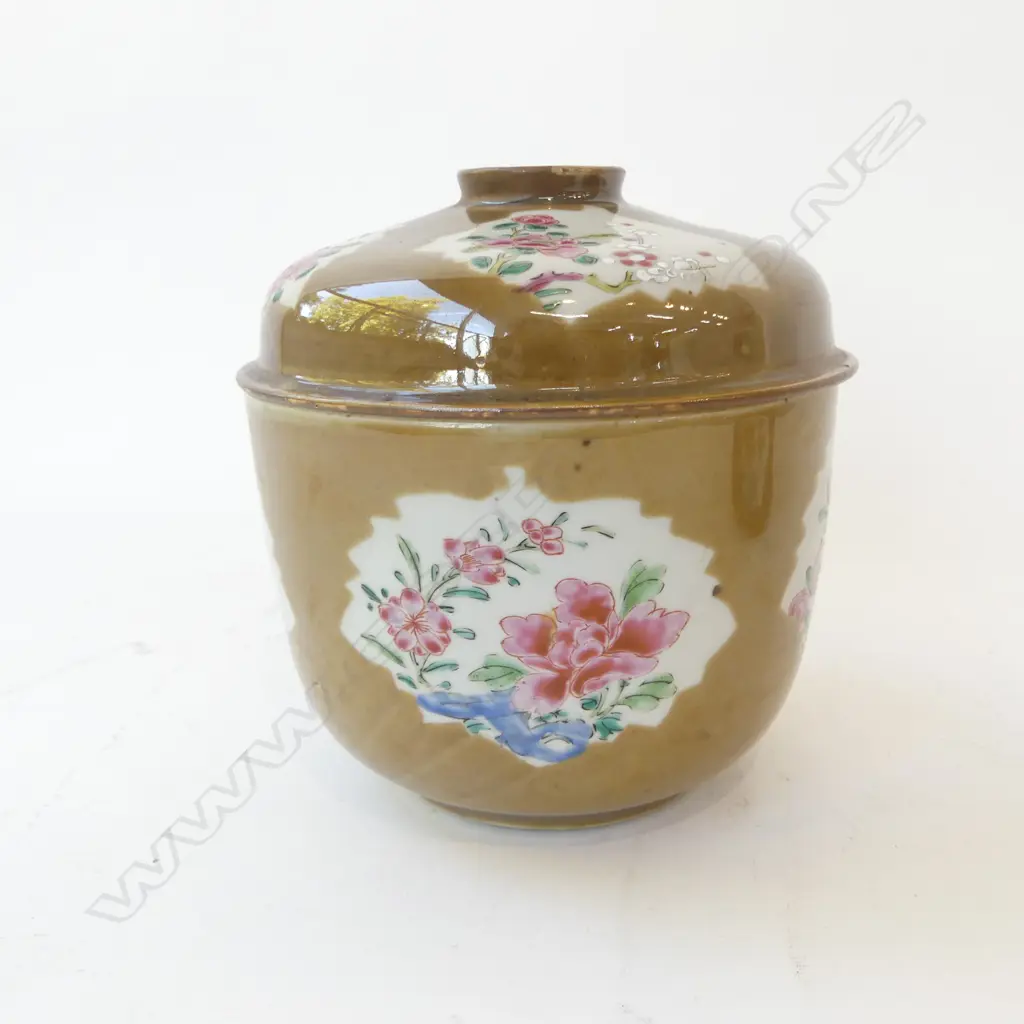 PR ANTIQUE CHINESE EXPORT BATAVIA WARE LIDDED POTS, OLD STAPLE REPAIRS H.170mm, 170mm dia Image 1++