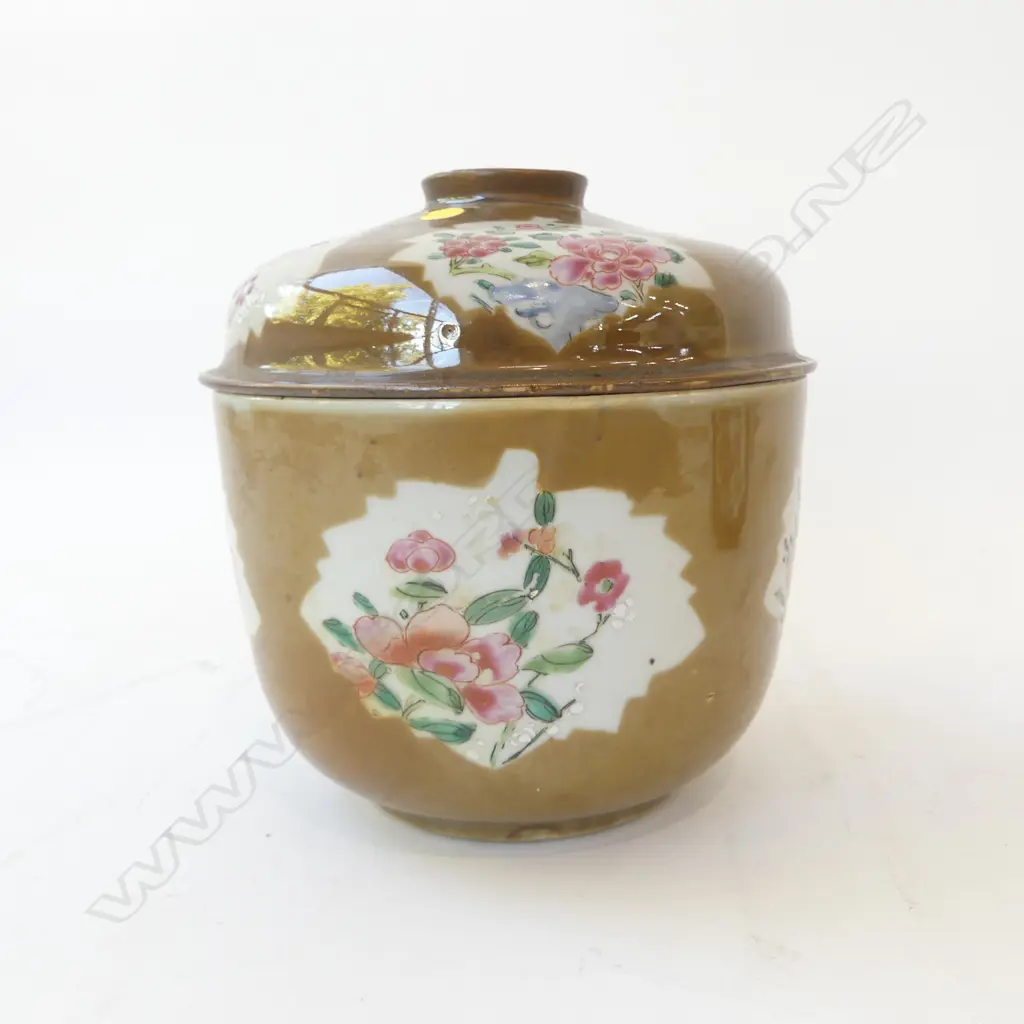 PR ANTIQUE CHINESE EXPORT BATAVIA WARE LIDDED POTS, OLD STAPLE REPAIRS H.170mm, 170mm dia Image 1++