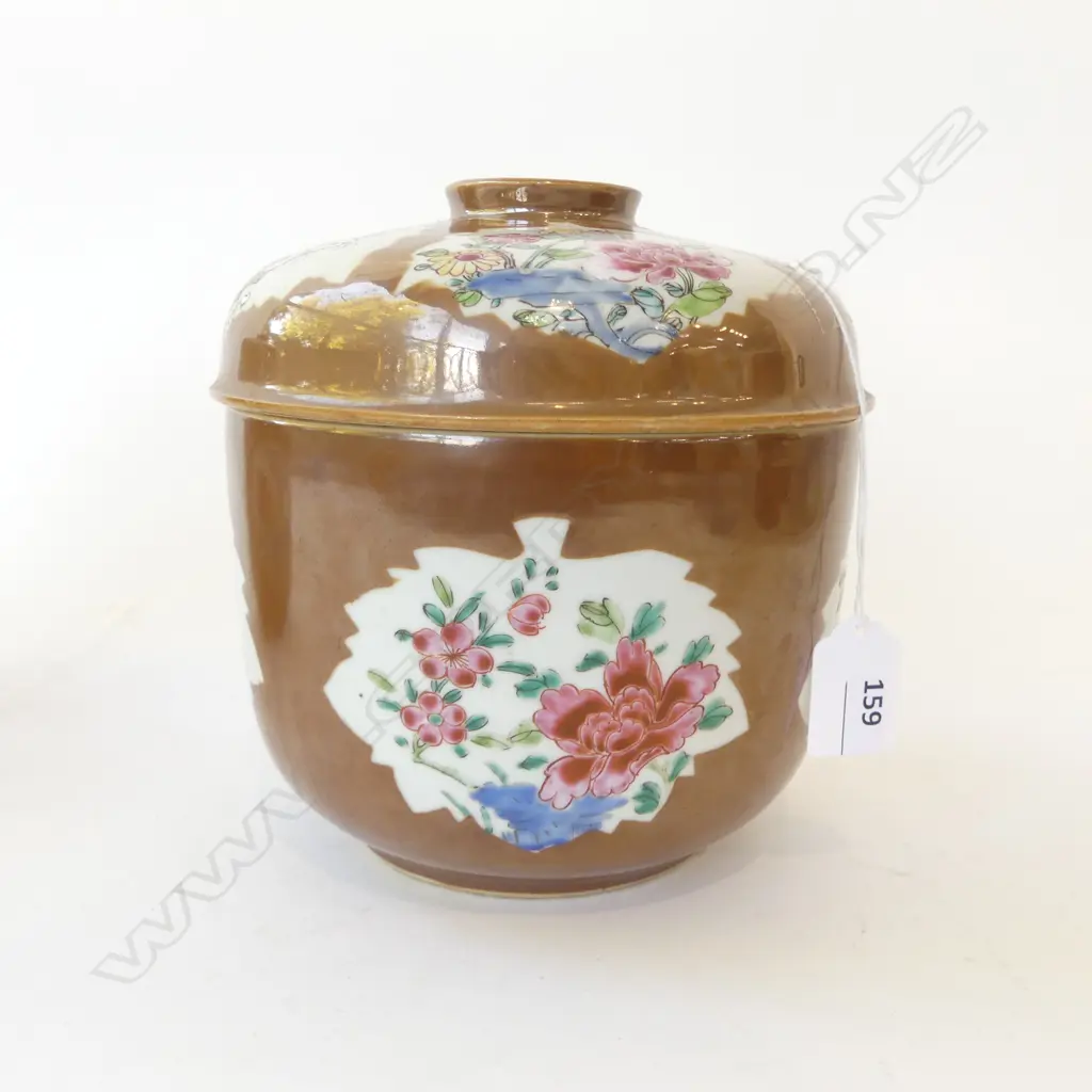 PR ANTIQUE CHINESE EXPORT BATAVIA WARE LIDDED POTS, OLD STAPLE REPAIRS H.170mm, 170mm dia Image 1++